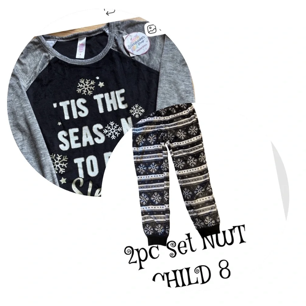 JUSTICE kids 2pc pajama set  TIS THE SEASON TO BE SLEEPY NWT